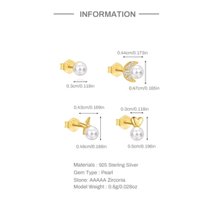Boucles d'oreilles quatre pièces en argent S925, style luxe léger, mini, exquises, avec éléments étoile et lune incrustés de perles. - Product Image 6