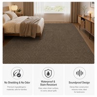 Modern Sisal Look Area Rug Coffee Brown Woven Texture Carpet Large Bordered Design Durable Rug for Living Room Home Decor