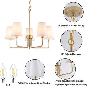 <span class=keywords><strong>Lampadario</strong></span> a Sospensione Stile Fattoria a 5 Luci, Paralume <span class=keywords><strong>in</strong></span> <span class=keywords><strong>Tessuto</strong></span> Bianco Opaco Visual Comfort, Illuminazione Lineare per Isola Cucina - Product Image 5