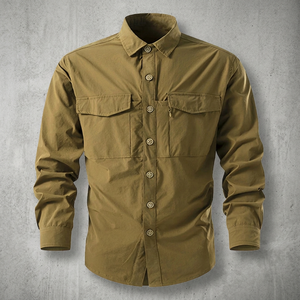 Camisa de Trabajo de Manga Larga para Hombre, Estilo Casual, Transpirable, con Cuello Alto Satinado y Acabado Liso Teñido, para Uniforme de Seguridad, Otoño - Product Image 3