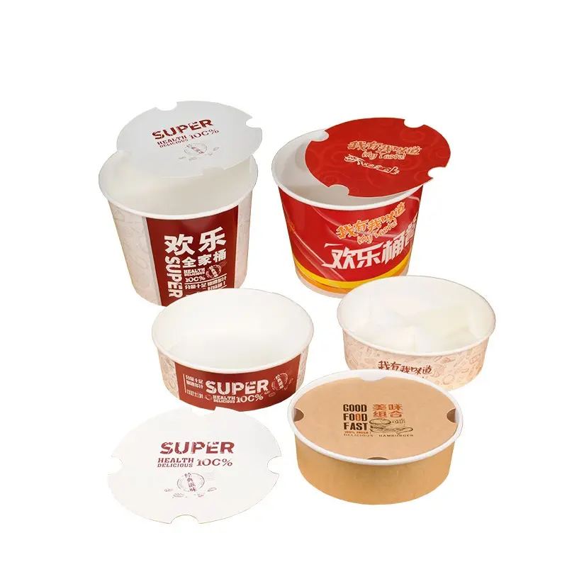 Hot Selling Custom Take Out Paper Food Buckets Paper Fried Chicken Boxes with Lid