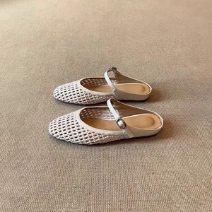 Sandalias Mary <span class=keywords><strong>Jane</strong></span> de piel de oveja transpirables con diseño hueco para mujer 2026, de primavera-verano, con punta cerrada, media tira y talón abatible antideslizante. - Product Image 5