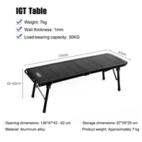 Nouvelle conception 2026 – Table de pique-nique pliable extra longue pour extérieur, en aluminium noir, pour barbecue IGT, table de camping réglable en hauteur