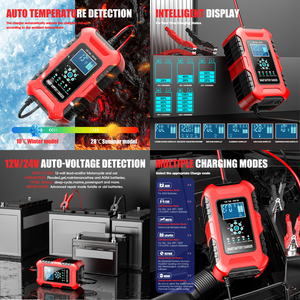 Cargador de Batería Automático Podofo 12V 10A 24V 5A con Pantalla LCD, Reparación por Pulsos, para Baterías de Plomo-Ácido, para Camiones, Motocicletas, LiFePo4, Gel, AGM - Product Image 4