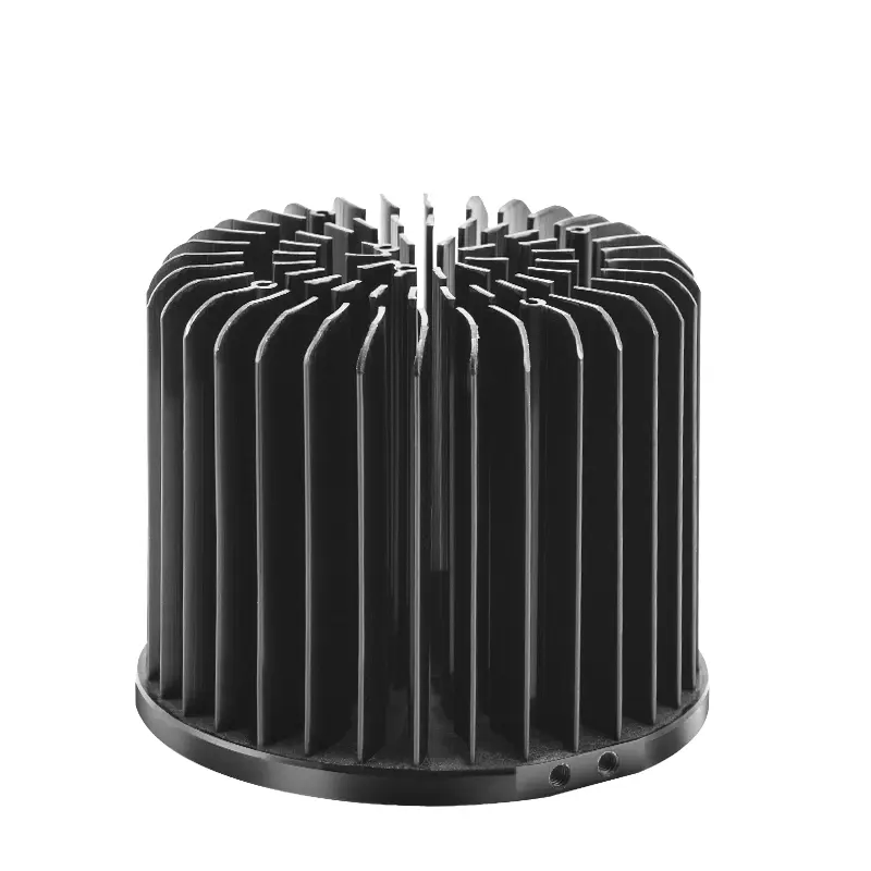 36W Diameter 100mm And Height 80mm Black Anodizing Round Led Light Pin Fin Aluminum Power Amplifier Heatsink For Amplifier