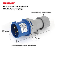 Boîtier de distribution industriel étanche 3 broches EU CEE Aviation Powertop Xtra Connecteur mâle/femelle à broches en cuivre 3 pôles 16A Prise d'alimentation