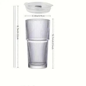 Vaso <span class=keywords><strong>de</strong></span> <span class=keywords><strong>Vidrio</strong></span> Ecológico <span class=keywords><strong>de</strong></span> 600 ml con Diseño <span class=keywords><strong>de</strong></span> Rayas, Tapa y Pajita para Jugo/Café Helado - Product Image 6