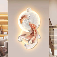 Peinture murale en porcelaine de cristal Koi en gros d'usine, peinture à lumière LED, peintures et arts muraux, décoration murale pour la maison