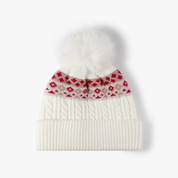 Bonnet unisexe doublé polaire épais avec pompon, tricot jacquard torsadé personnalisé, broderie 3D et garniture en fausse fourrure – Grande Vente