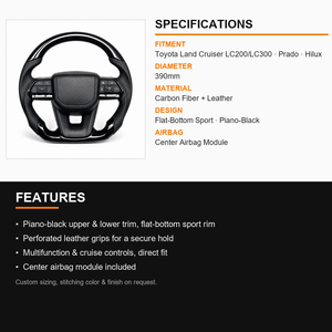 Toyota LC79 LC70 LC76 FJ200 için Karbon Fiber Direksiyon Simidi, Deri Delikli Kavrama, Özel Araba Direksiyonu - Product Image 4