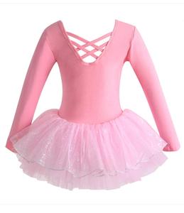 Vestito da ballo tutù rosa a maniche lunghe per bambine, body da <span class=keywords><strong>ballerina</strong></span> con gonna - Product Image 1