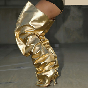 Colors Custom Women Loose Upper Over Knee High Pants Boots Pointed Toe Baggy <b>Long</b> Booties High Heels Trousers Wide Fit Shoes - Product Image 4