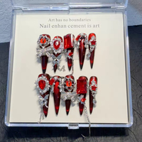 Lot de 10 faux ongles longs stiletto rouge sang Vampy à presser, faits main en acrylique, esthétique audacieuse, logo personnalisé