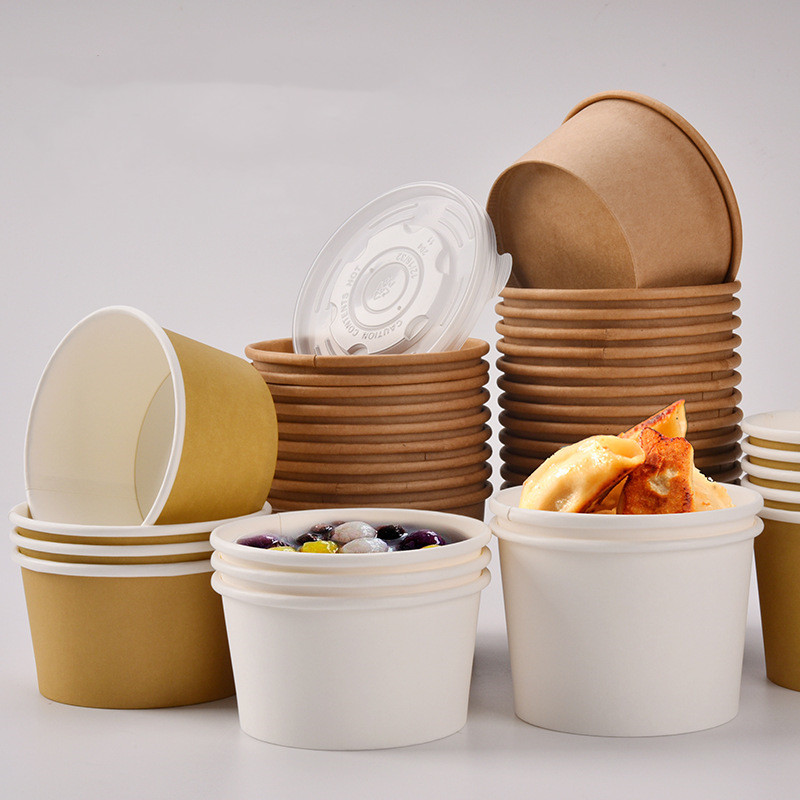 250g Food Grade Disposable Bamboo Brown Kraft Paper Pulp Sauce Cup Container Lunch Bowls for Food