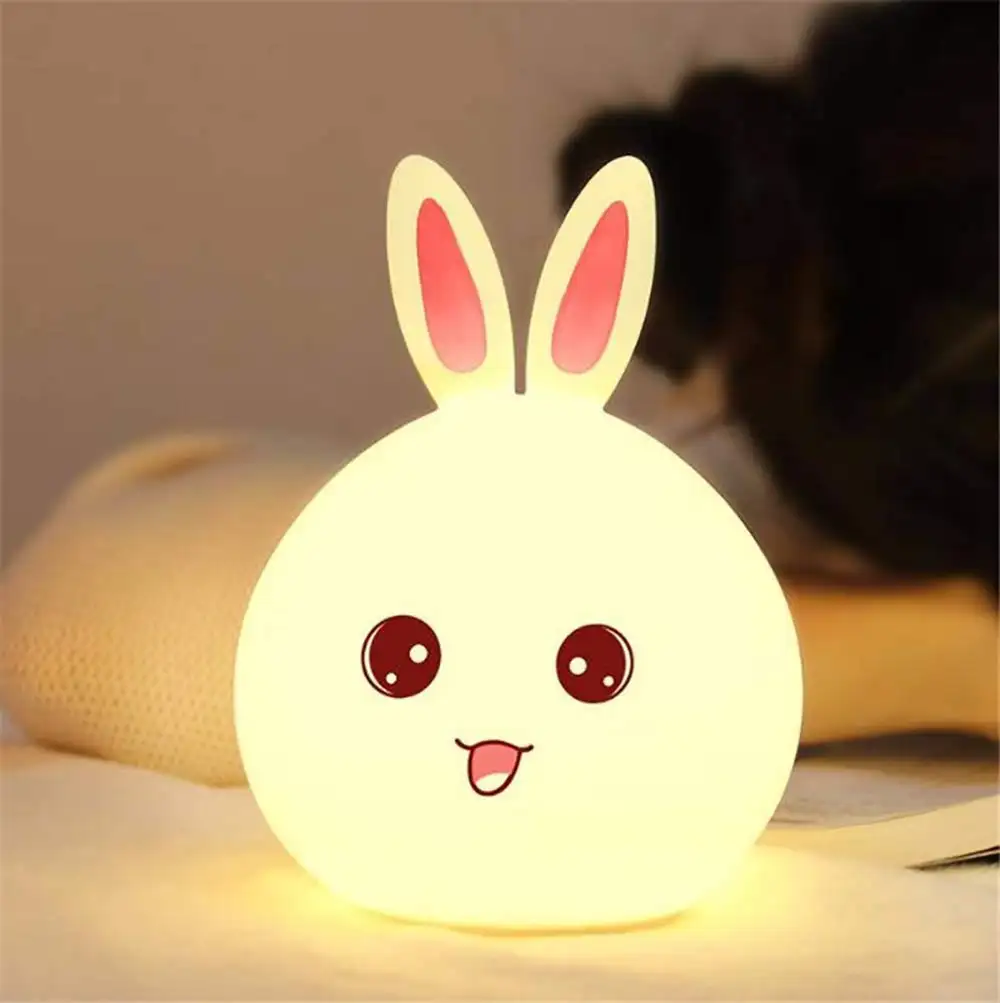 Rabbit Lamp Children Baby Whale Animal Silicone Bedside Multicolor Touch Sensor Tap LED Battery Opera Night Lights For Kids