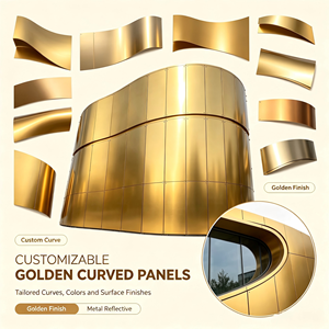 Panneau de mur-rideau en aluminium doré, revêtement de façade incurvé, système de mur extérieur pour bâtiment, hôtel, tour - Product Image 5
