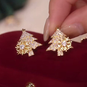 Christmas Tree Stud Earrings Sparkling Zircon Accent Women Fashion Jewelry Holiday Party Wear Gift - Product Image 2