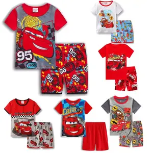 Conjunto de pijamas de algodón para niños y niñas, Set de 2 piezas con estampado de coches de Disney dinoco y pj, manga corta, 100% algodón