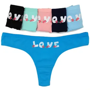 Sexy Women's Cotton G-string Sexy LOVE Print Thongs Cute Girls Cotton Thongs