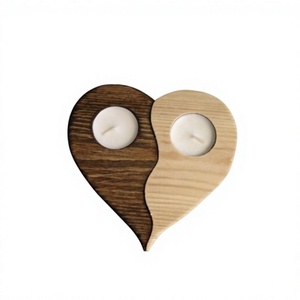 Heart Shape Wooden <b>Tea</b> <b>Light</b> Holder Dual Tone Wood Candle Holder For Valentine'S Day Home Decoration - Product Image 1