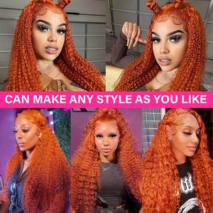 Perruque Cheveux Humains Bouclés Ondulés Profonds Roux <span class=keywords><strong>Orange</strong></span>, Dentelle Frontale Ondulée à l'Eau 13x4 13x6 HD pour Femmes Brésiliennes 200 Densité - Product Image 5