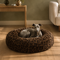 Lit pour chien orthopédique de luxe en fausse fourrure léopard avec couverture amovible et lavable, design personnalisé, emballage en carton, livraison directe