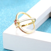 Overcross empilable X Double bague de mariage plaqué or 18 carats incrusté rouge/blanc CZ diamant bague de fiançailles pour femmes bijoux cadeau