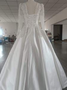 2025 nuevo verano manga nupcial pesado con cuentas cuello en V satén textura avanzada corte principal vestido de novia francés - Product Image 4