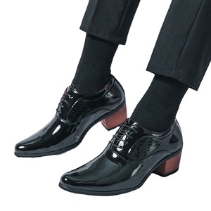 Outdoor Casual Lace-up Emboss Heels Heightening Genuine Leather Wedding Party Evening Dress Shoes Spring Summer Autumn - Product Image 1