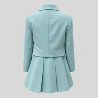 Ensemble de costume western vert menthe pour filles, tissu extensible quadridirectionnel, blazer court et jupe plissée évasée, tenue d'été deux pièces pour enfants