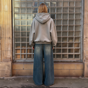 TKAN478 Vente en gros de sweats à capuche pour femmes en coton molletonné uni, délavé à l'acide, surdimensionné, à imprimer, pour l'automne et l'hiver - Product Image 3