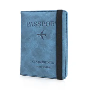 Toptan kişiselleştirilmiş seyahat düz Slim RFID engelleme kartı cüzdan kapak kılıf PU deri pasaport tutucu