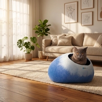 Niche pour chat en laine écologique rayée, taille personnalisable, lavable à la main, rembourrage non amovible