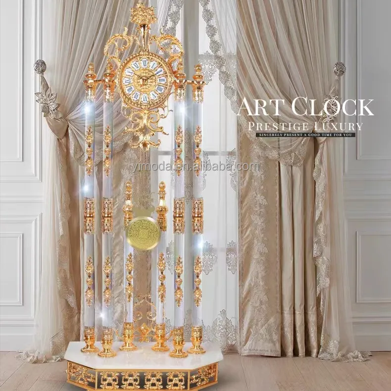 Antique Style Large Home Decor Copper floor Clocks Art Design Silent Gold Decorative floor standing clock