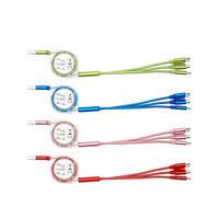 Câble USB rétractable 3-en-1 à charge rapide avec logo personnalisé, 1 m, câble plat TPE pour iPhone, Type-C, Micro Android
