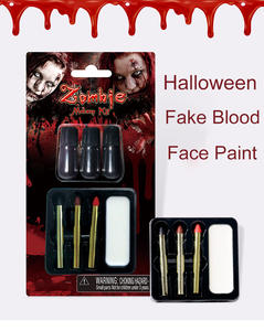 Kit de Maquillaje de Zombi con <span class=keywords><strong>Sangre</strong></span> Falsa que Gotea para <span class=keywords><strong>Halloween</strong></span> con <span class=keywords><strong>Pintura</strong></span> Facial Blanca y Crayón Corporal de 3 Colores - Product Image 2
