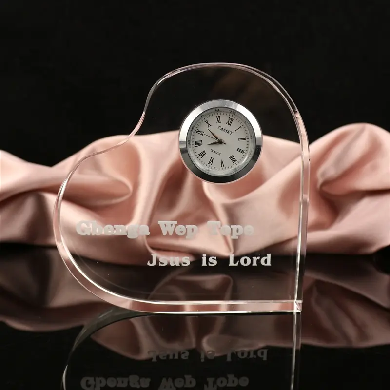Стеклянные настольные часы, красивые вдохновляющие хрустальные Подарочные часы, сделанные на заказ, в форме сердца, с 3d бумажным сувениром
