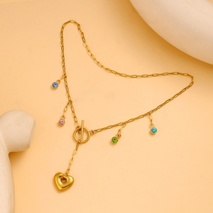 Fashion <b>Necklaces</b> Stainless Steel 18k Gold Plated Heart Pendant Colorful Gemstone <b>Toggle</b> Clasp Dainty Everyday Jewelry for Women - Product Image 4