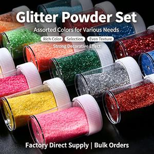 Venta al por mayor de fábrica: Tarro agitador de purpurina multicolor envasada, purpurina fina holográfica en polvo para decoración de uñas, manualidades y bricolaje. - Product Image 3