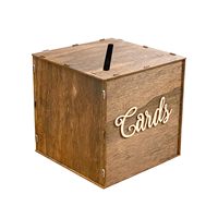 Boîte à cartes de mariage en bois brun poli avec fente supérieure, motif 3D en relief, support cadeau multifonctionnel autoportant pour réception de mariage