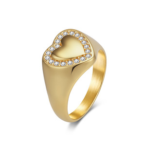 Heart Shaped Diamond <b>Ring</b> Pave Setting <b>Titanium</b> Steel Plated 18K Gold Unisex Fashion Jewelry Gift - Product Image 5