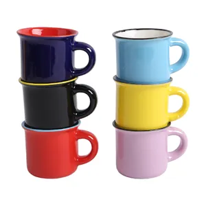 Drinkware Mini 3 oz özelleştirilmiş şekil ve logo renkli kamp ateşi kupalar emaye seramik kupa