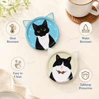 Ensemble de sous-verres en céramique personnalisés, forme tête de chat mignonne, antidérapants, écologiques, réutilisables, impression par sublimation UV, DIY pour la cuisine, la décoration de la maison
