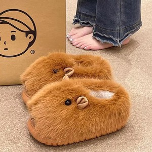 Nuove <span class=keywords><strong>pantofole</strong></span> di cotone per le donne Kapibala moda Hairy Drag Cartoon riccio peloso casa calore cotone Drag all'ingrosso - Product Image 2