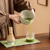 Service à thé matcha en fleurs de cerisier en relief 4 pièces support de fouet en céramique cuillère en bambou tamis Matcha outil de fabrication outils de thé de style japonais