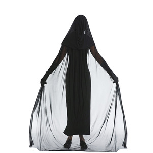 Cape en tulle à capuche noire, longue robe en mousseline de soie médiévale, robe de <span class=keywords><strong>vampire</strong></span>, cape transparente pour adultes - Product Image 3
