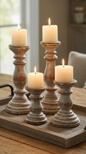 Support de bougie pilier très demandé, style antique, en bois artisanal, finition polie, en vente - Product Image 4