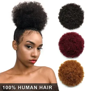 Cheveux humains Afro Puff Drawstring Ponytail Hair 10 Pouces Court Afro Kinkys Curly Afro Bun Extension Postiches Grande Taille