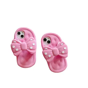 2023 Newest Quirky Style Girly Girl Line Pink Polka Dot Slippers Mobile Phone Case For iPhone