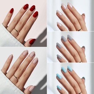 BTArtbox Artificial Fingernails False Fake <strong>Nails</strong> Wholesale Short Almond Pink <strong>Plain</strong> Solid Color Summer Soft Gel Press on <strong>Nails</strong> - Product Image 4
